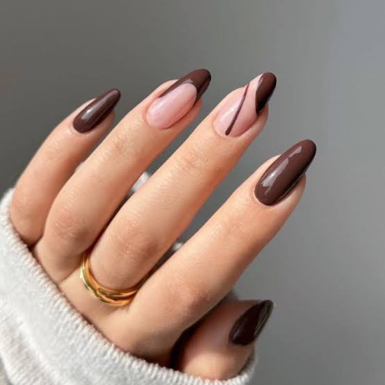 Sheer Nude With Abstract Dark Brown Swirls Sheer Nude With Abstract Dark Brown Swirls — Espresso Nails