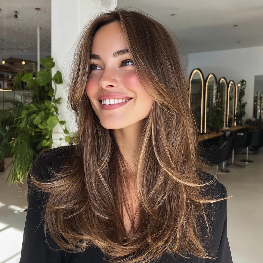 Face-Framing Long Layers with Soft Trims - Hair Inspo Hub