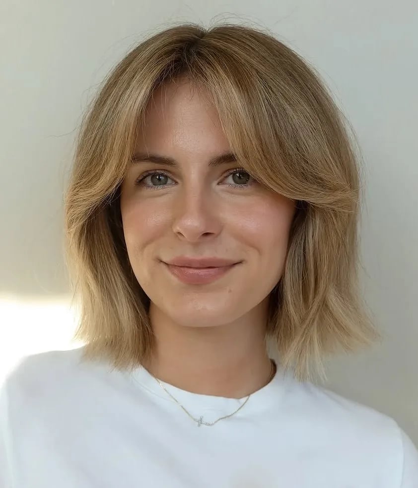 Chin Length Bob With Curtain Bangs — Face Framing Bangs