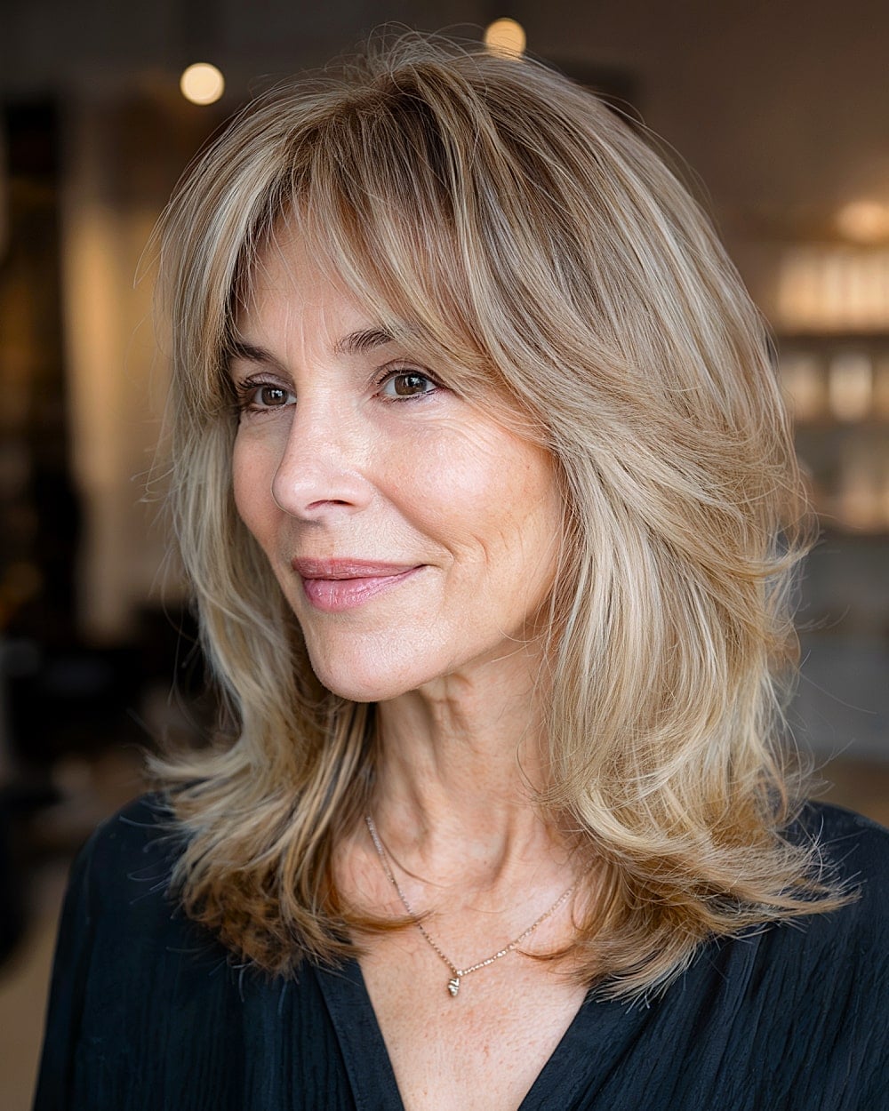 Collarbone Lob With Swept Curtain Bangs — Face Framing Bangs