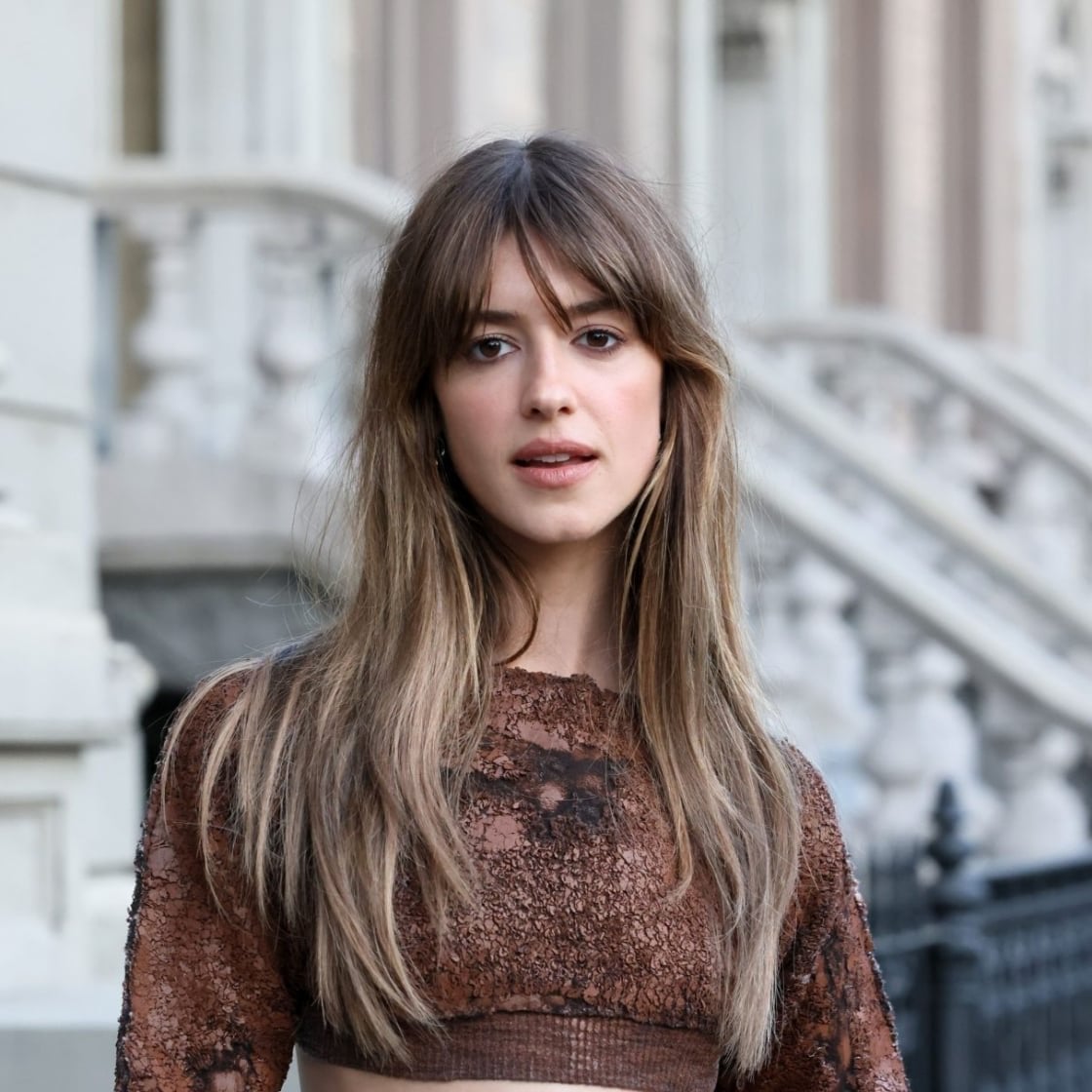 Mid-Back Ash Brown With Wispy Bangs — Face Framing Bangs