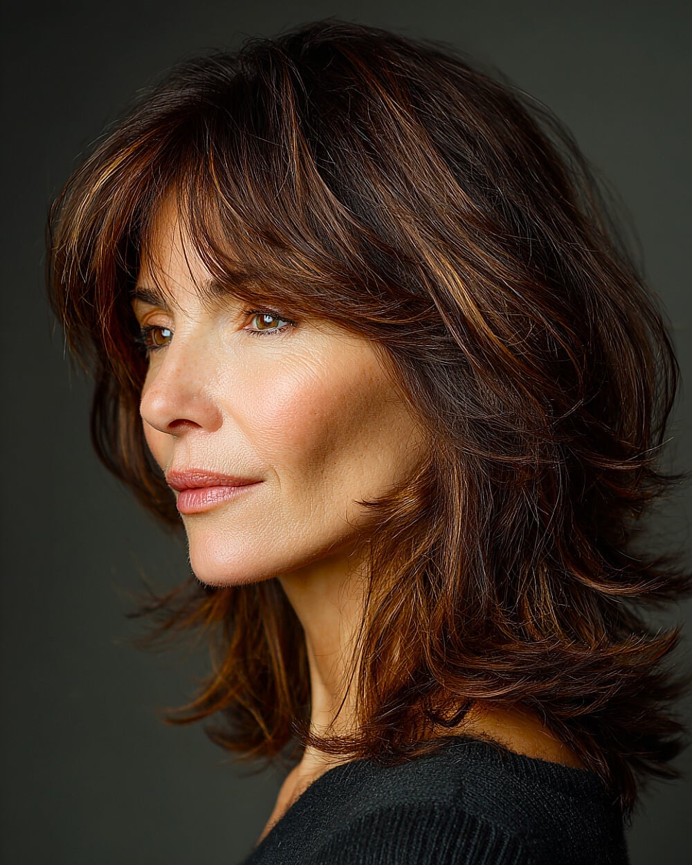 Shoulder Length Shag With Auburn Highlights — Face Framing Highlights
