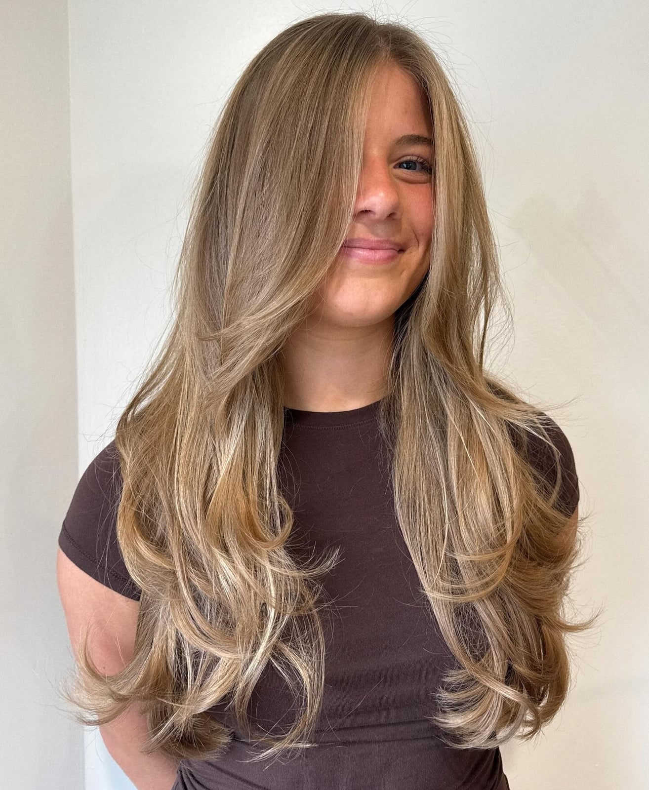 Mid-Back Ash Blonde With Curtain Bangs — Face Framing Highlights