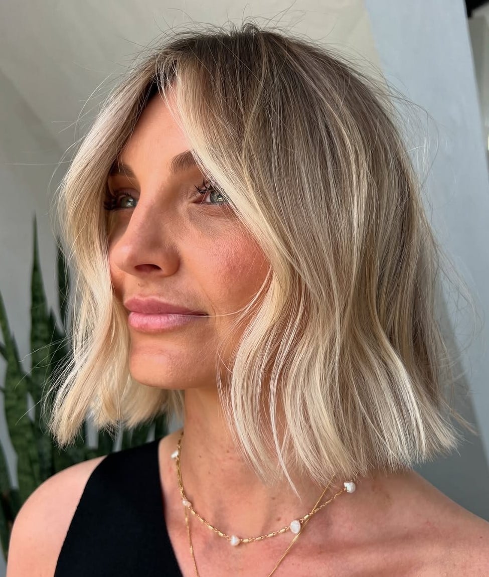 Chin Length Ash Blonde Bob With Soft Layers — Face Framing Highlights