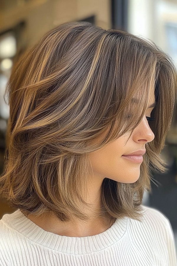 Collarbone Lob With Caramel Face Framing — Face Framing Highlights
