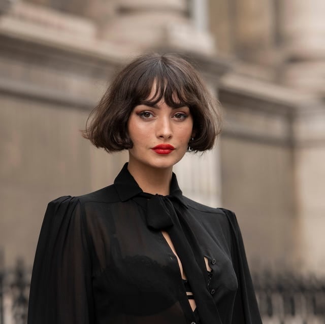 Dark Brown Bob With Wispy Bangs And Waves Dark Brown Bob With Wispy Bangs And Waves — French Bob