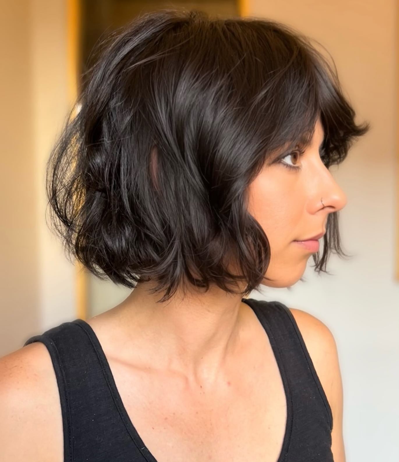 Textured Dark Brown Bob No Bangs, Chin Textured Dark Brown Bob No Bangs, Chin — French Bob