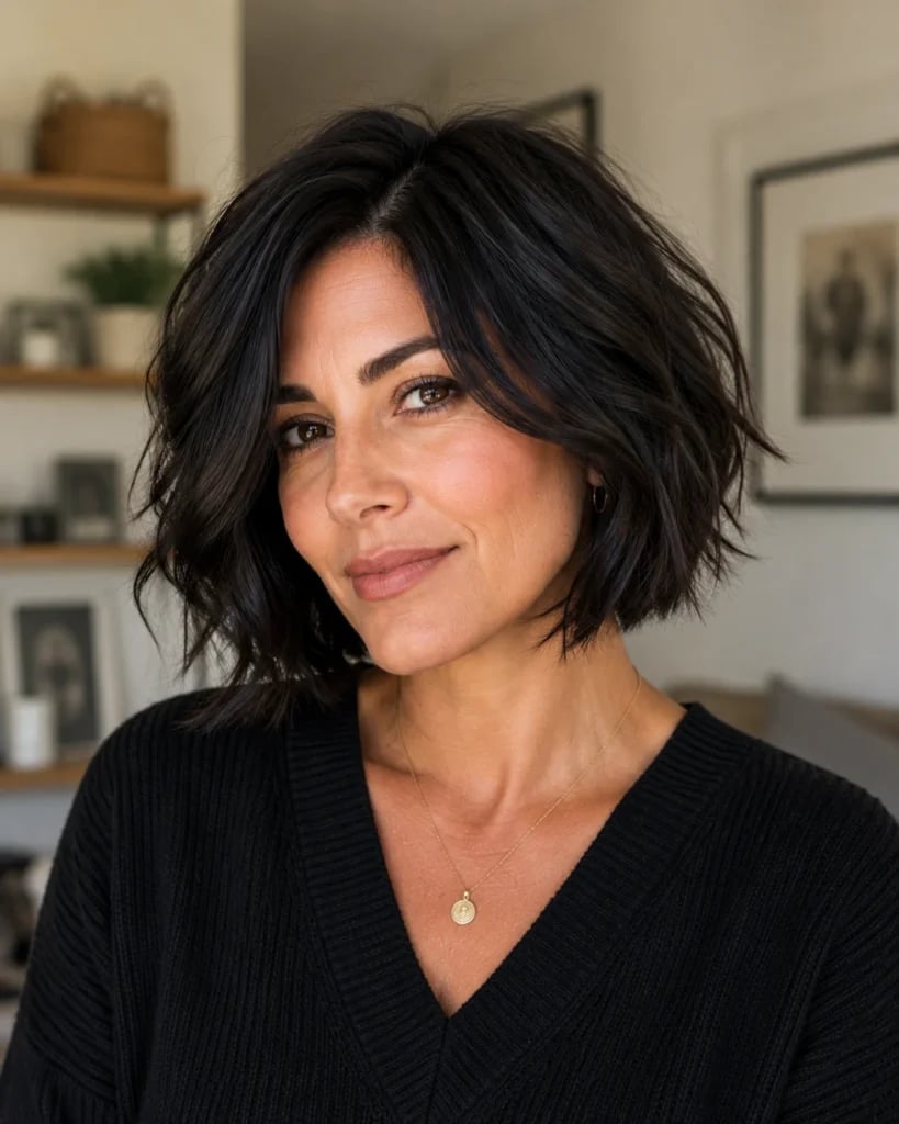 Air Dried Dark Brown Bob With Layers Air Dried Dark Brown Bob With Layers — French Bob