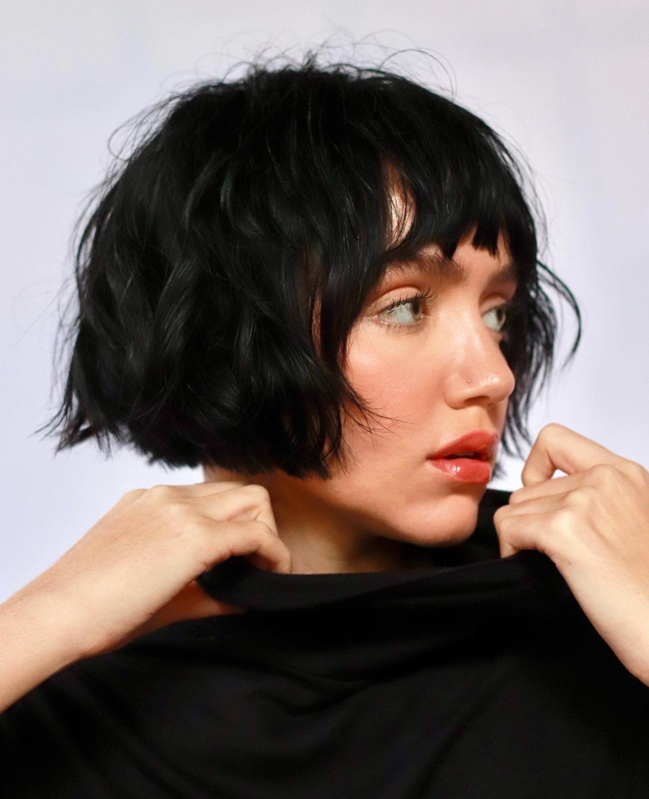 Textured Wavy Bob With No Bangs Textured Wavy Bob With No Bangs — French Bob