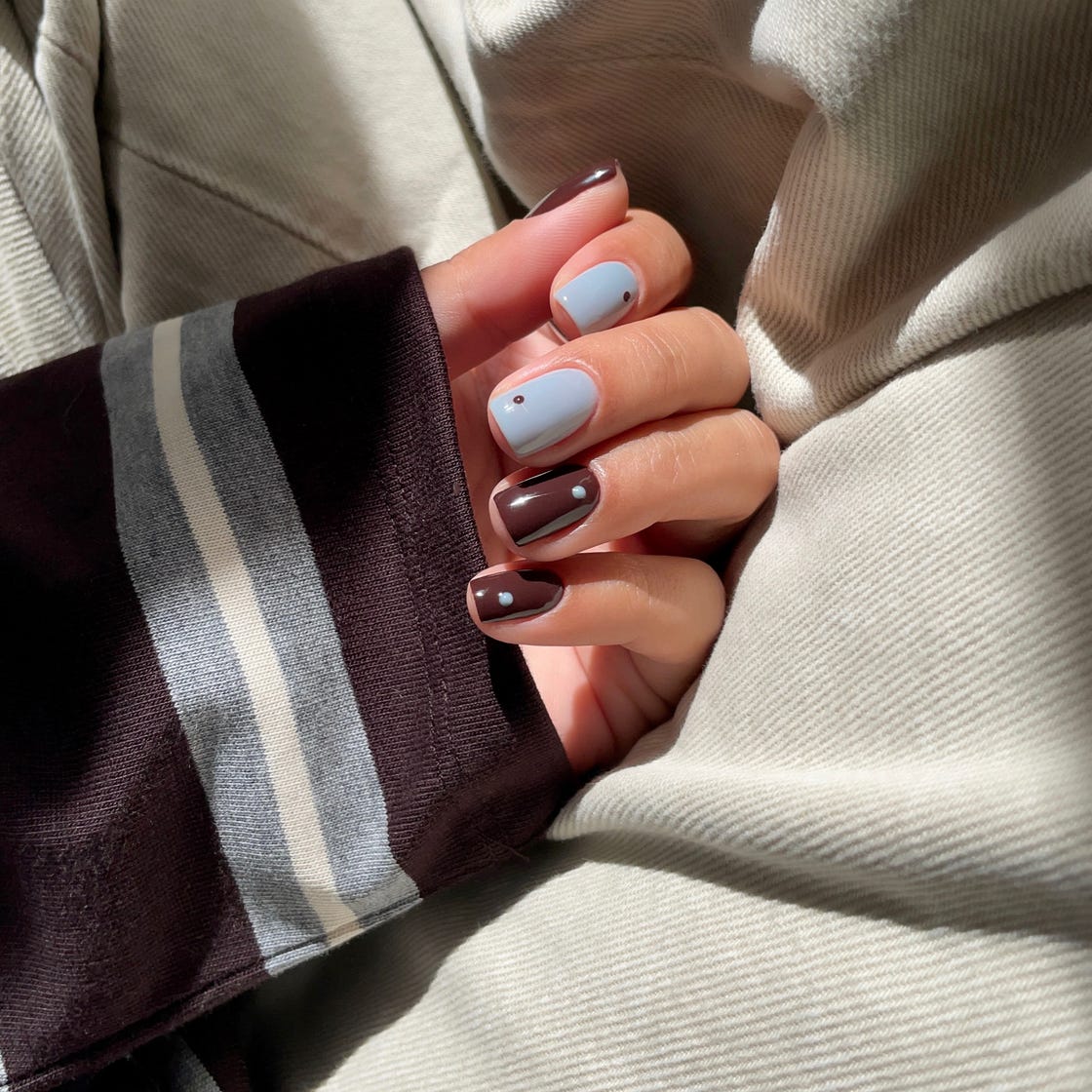 Color Block Short Square Gel Nails Color Block Short Square Gel Nails