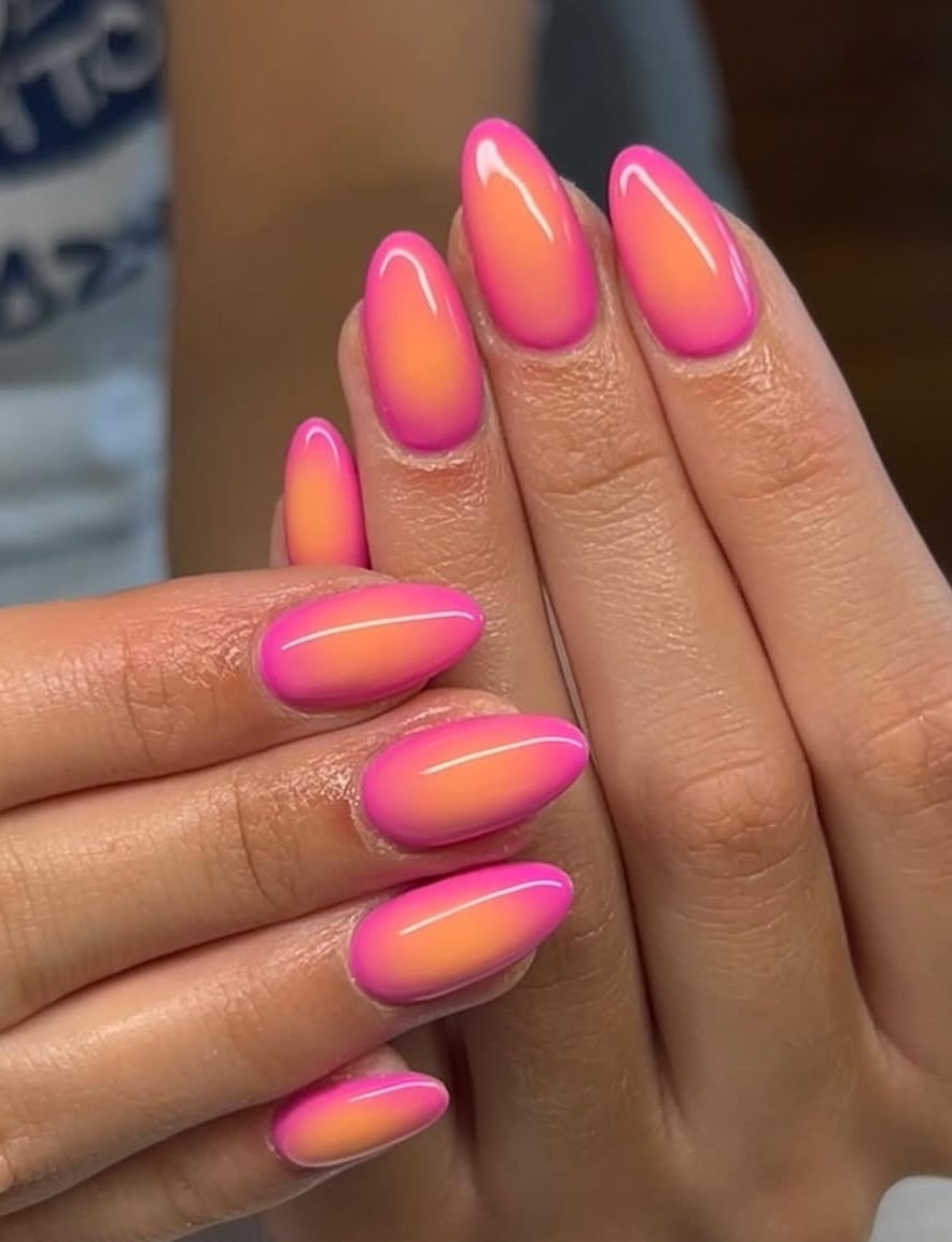 Pink Orange Aura Effect Oval Gel Nails Pink Orange Aura Effect Oval Gel Nails