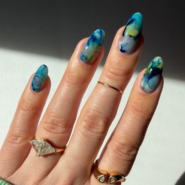 Long Almond Abstract Marbling Gel Nails Long Almond Abstract Marbling Gel Nails