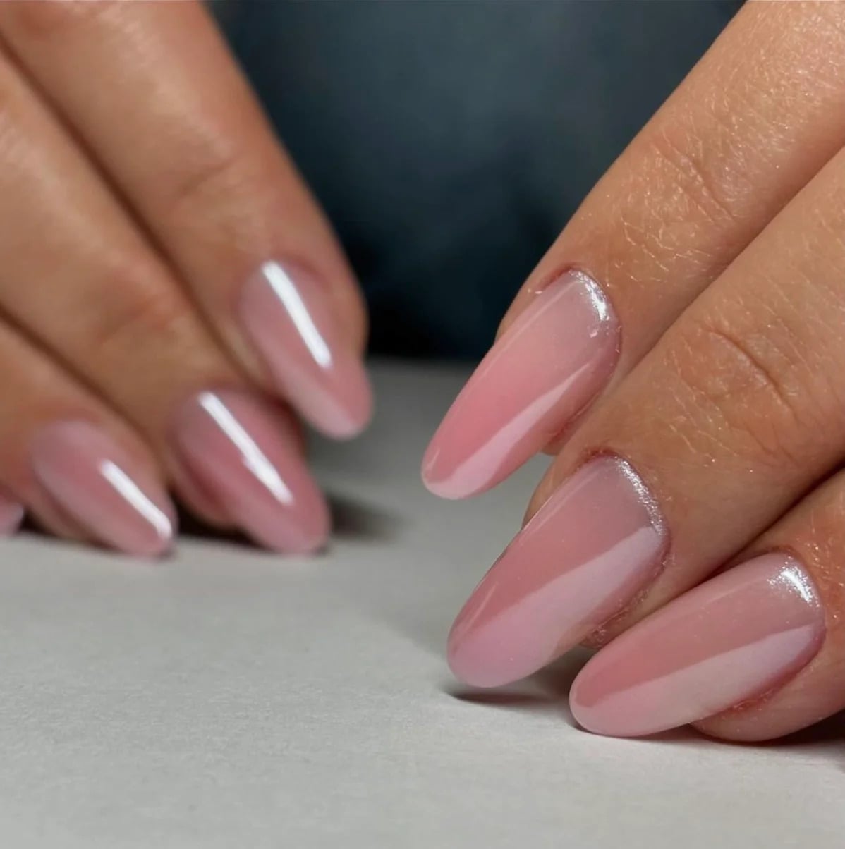 Milky Pink Gradient French Tip Medium Almond Nails Milky Pink Gradient French Tip Medium Almond Nails — Gel Nails