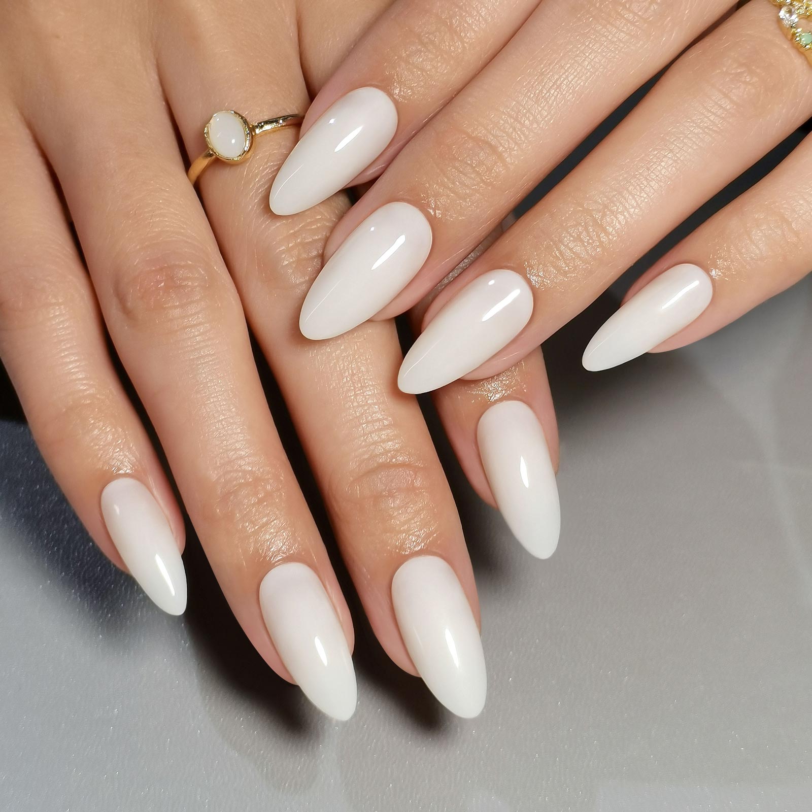 Milky White Short Almond Gel Nails Milky White Short Almond Gel Nails