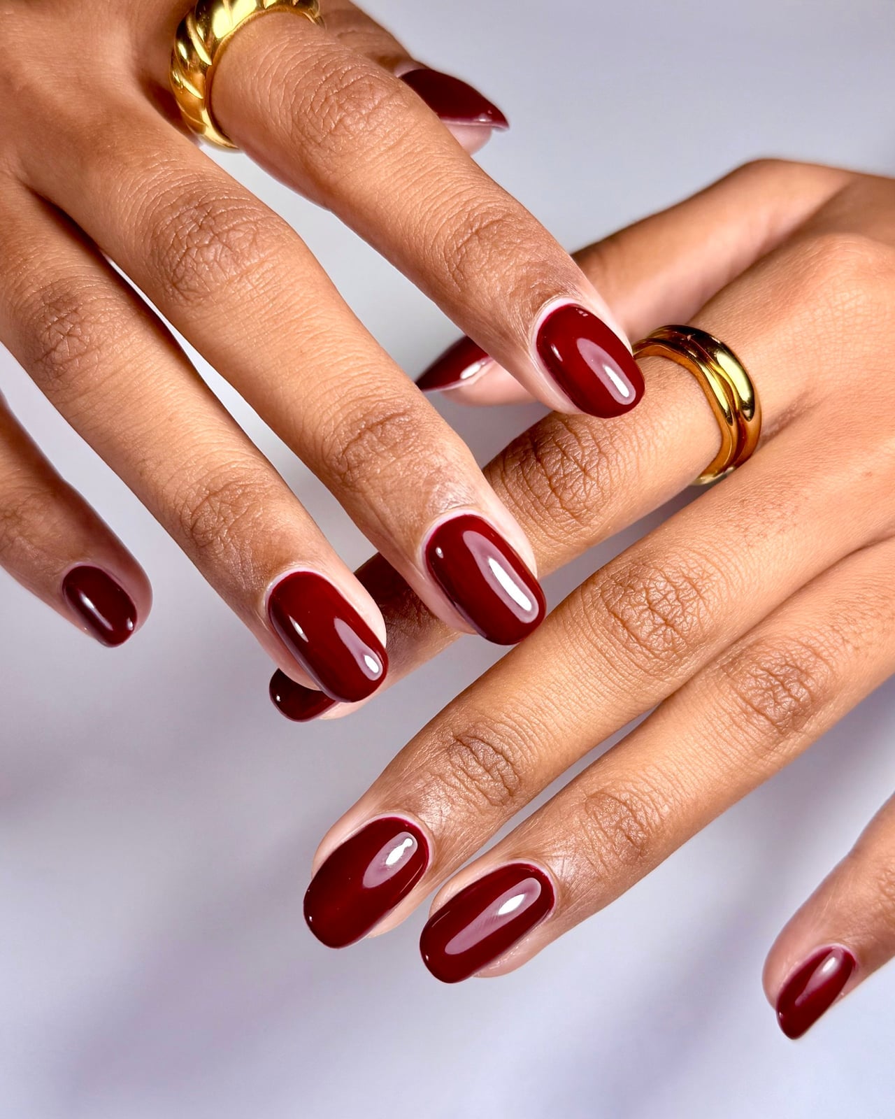 Rich Deep Red Short Oval Gel Nails, Glossy Rich Deep Red Short Oval Gel Nails, Glossy