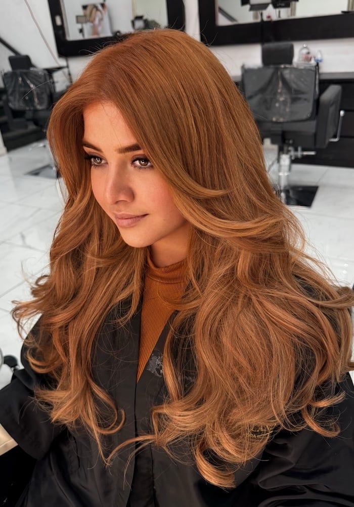 Mid-Back Golden Ginger Balayage With Curls Mid-Back Golden Ginger Balayage With Curls — Ginger Hair