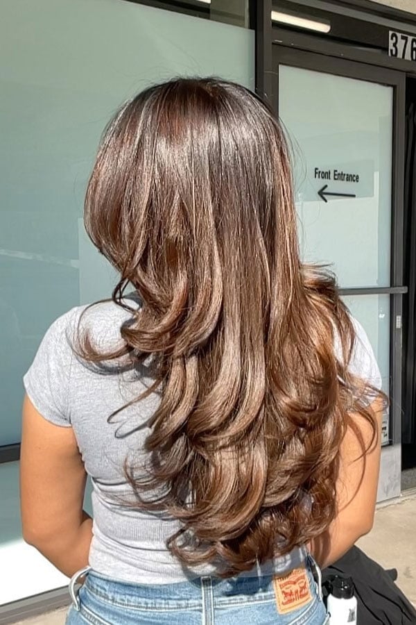 Glossy Caramel Brunette With Butterfly Layers Glossy Caramel Brunette With Butterfly Layers — Glossy Brunette