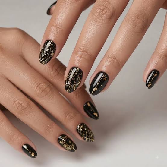 Medium Black Gold Celestial Foil Medium Black Gold Celestial Foil — Gold Nails