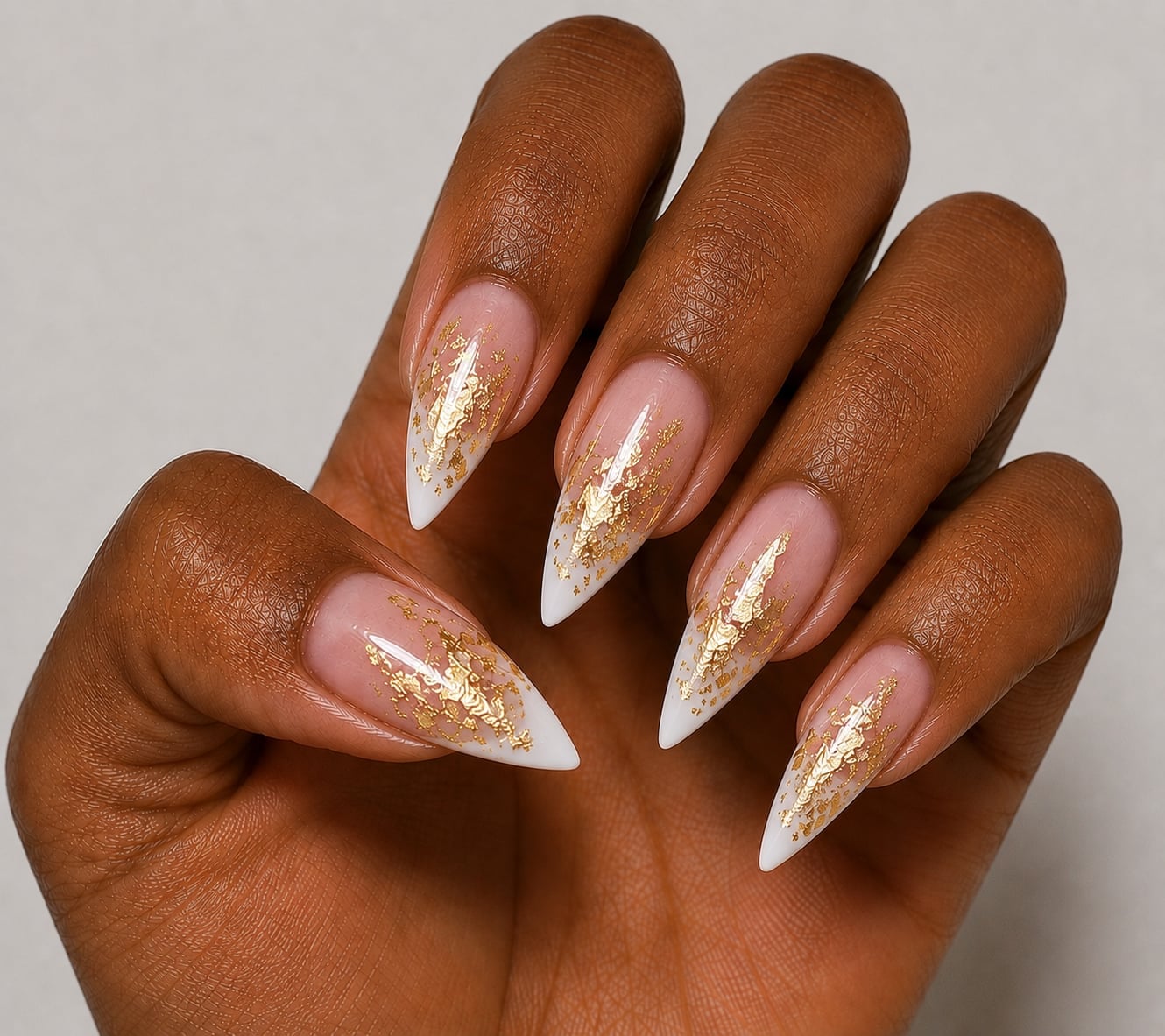 Long Stiletto Gold Leaf Flakes Long Stiletto Gold Leaf Flakes — Gold Nails
