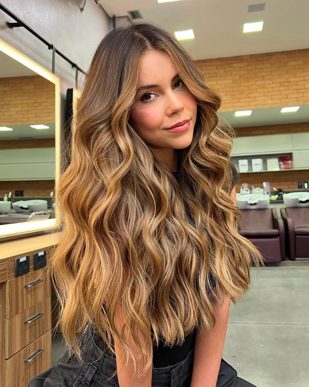 Mid-Back Golden Blonde Balayage With Layers, Wavy Thick