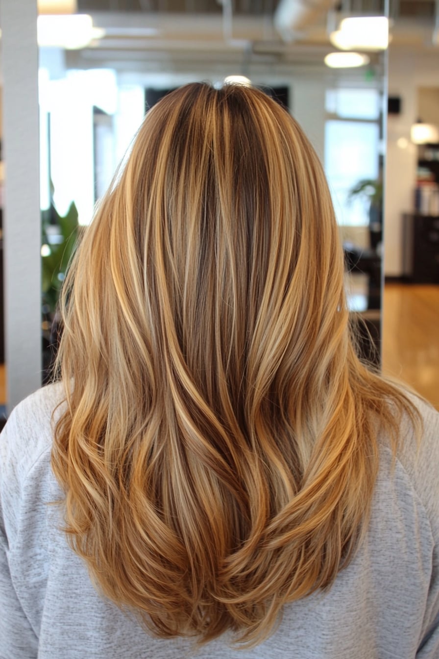 Mid-Back Dark Golden Blonde With Highlights, Wavy