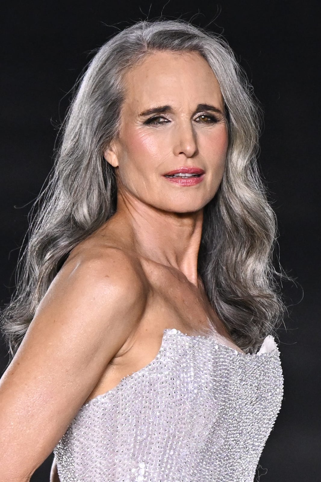 Collarbone Wavy Hair With Glossy Blend — Gray Blending