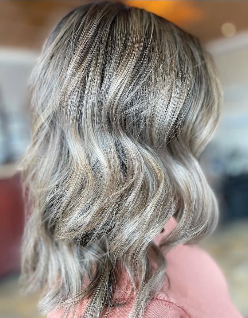 Layered Lob With Ash Blonde Highlights — Gray Blending