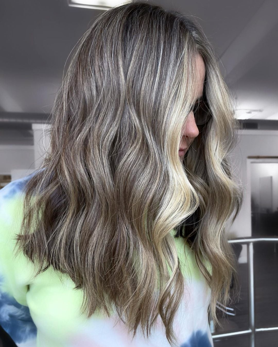 Collarbone Long Layers With Gray Balayage — Gray Blending