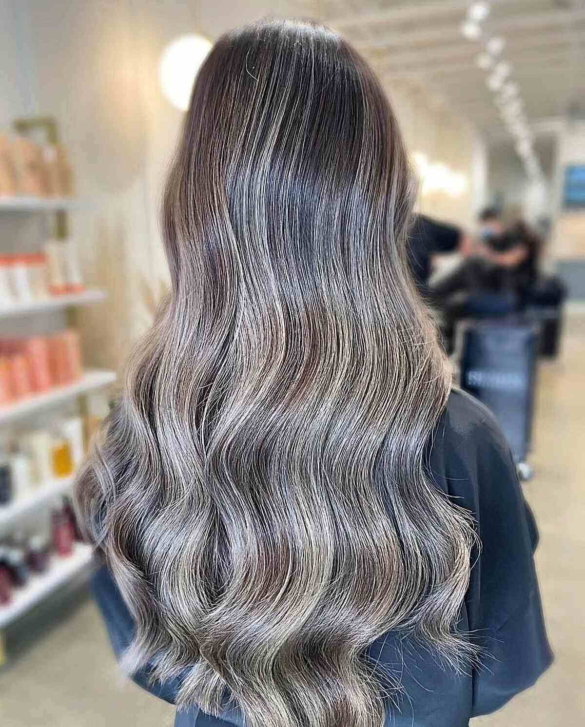 Collarbone Layers With Curtain Bangs and Gradient — Gray Blending