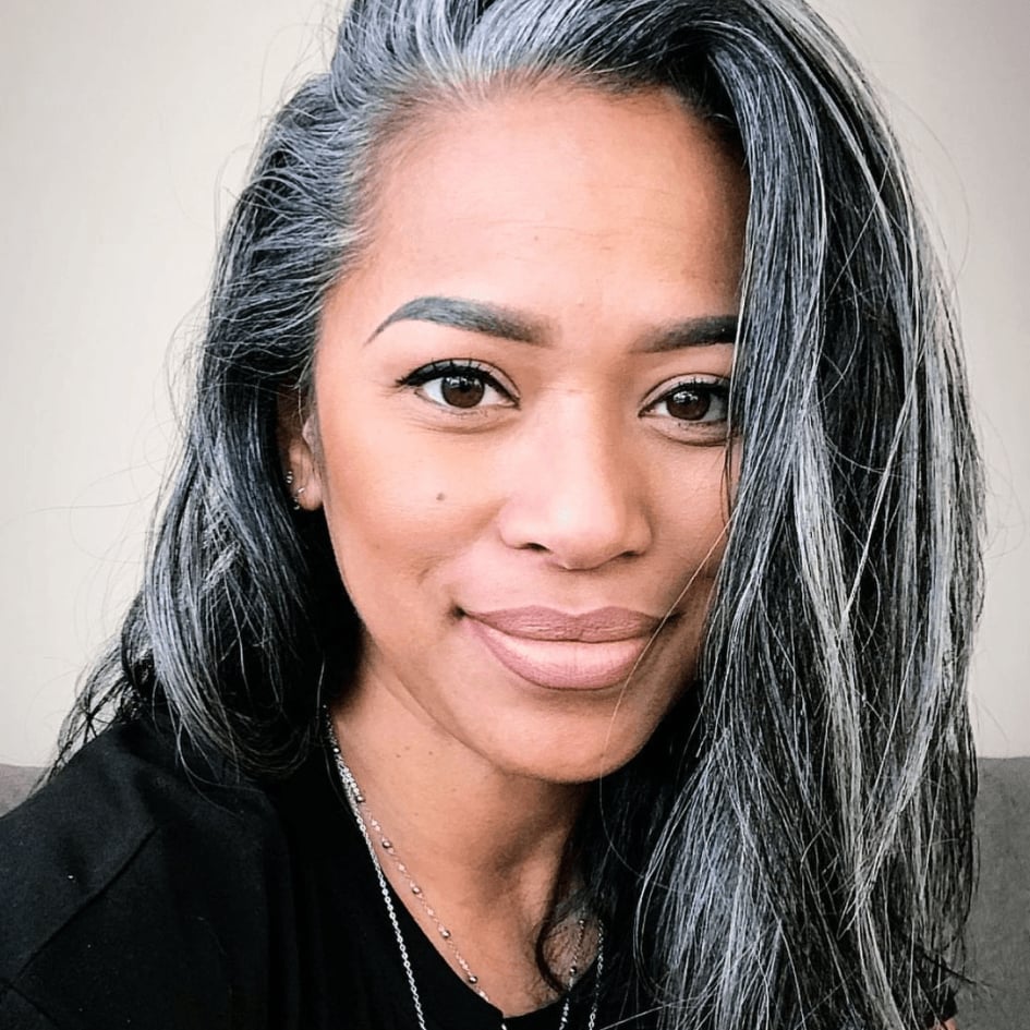 Mid-Back Natural Gray With Darker Roots — Gray Blending