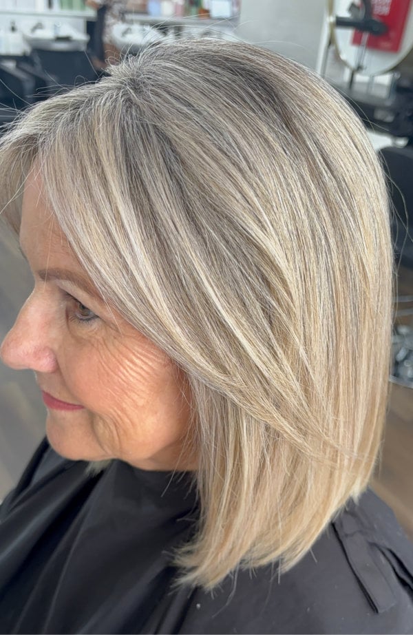 Shoulder Length Bob With Ash Gray Blend — Gray Blending