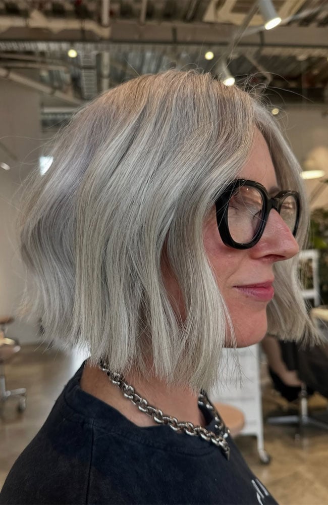 Thick Wavy Silver Gray Blunt Bob Thick Wavy Silver Gray Blunt Bob — Gray Bob