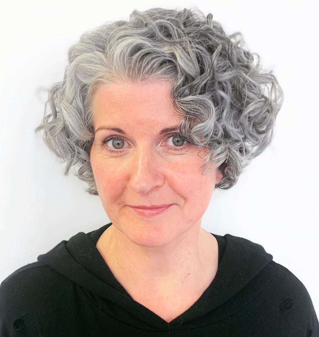 Thick Wavy Ash Gray Bob With Side Swept Bangs Thick Wavy Ash Gray Bob With Side Swept Bangs
