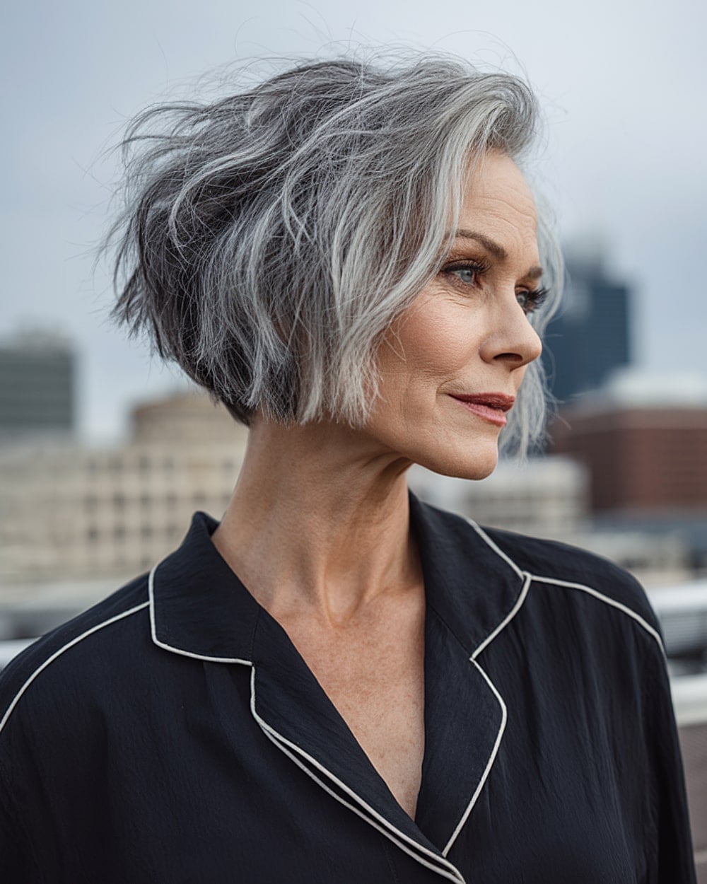 Collarbone Bob With Side Swept Bangs, Styled With A Textured Collarbone Bob With Side Swept Bangs, Styled With A Textured — Gray Bob