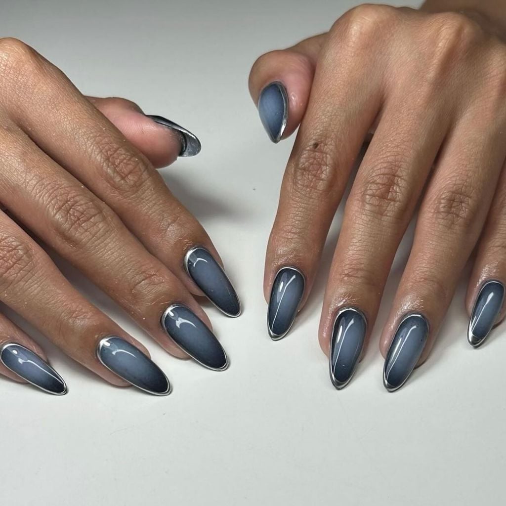 Light Gray Matte with Silver Glitter Accent Nails — Gray Nails