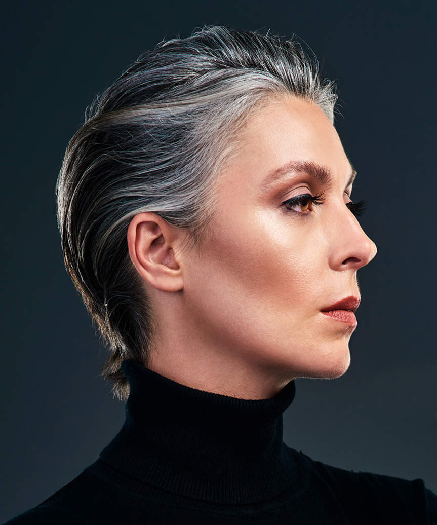 Slicked Back Gray Pixie Wet Look Slicked Back Gray Pixie Wet Look