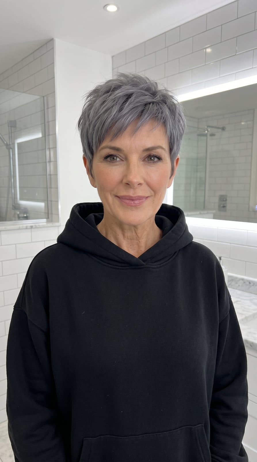 Ash Gray Pixie With Textured Layers Ash Gray Pixie With Textured Layers