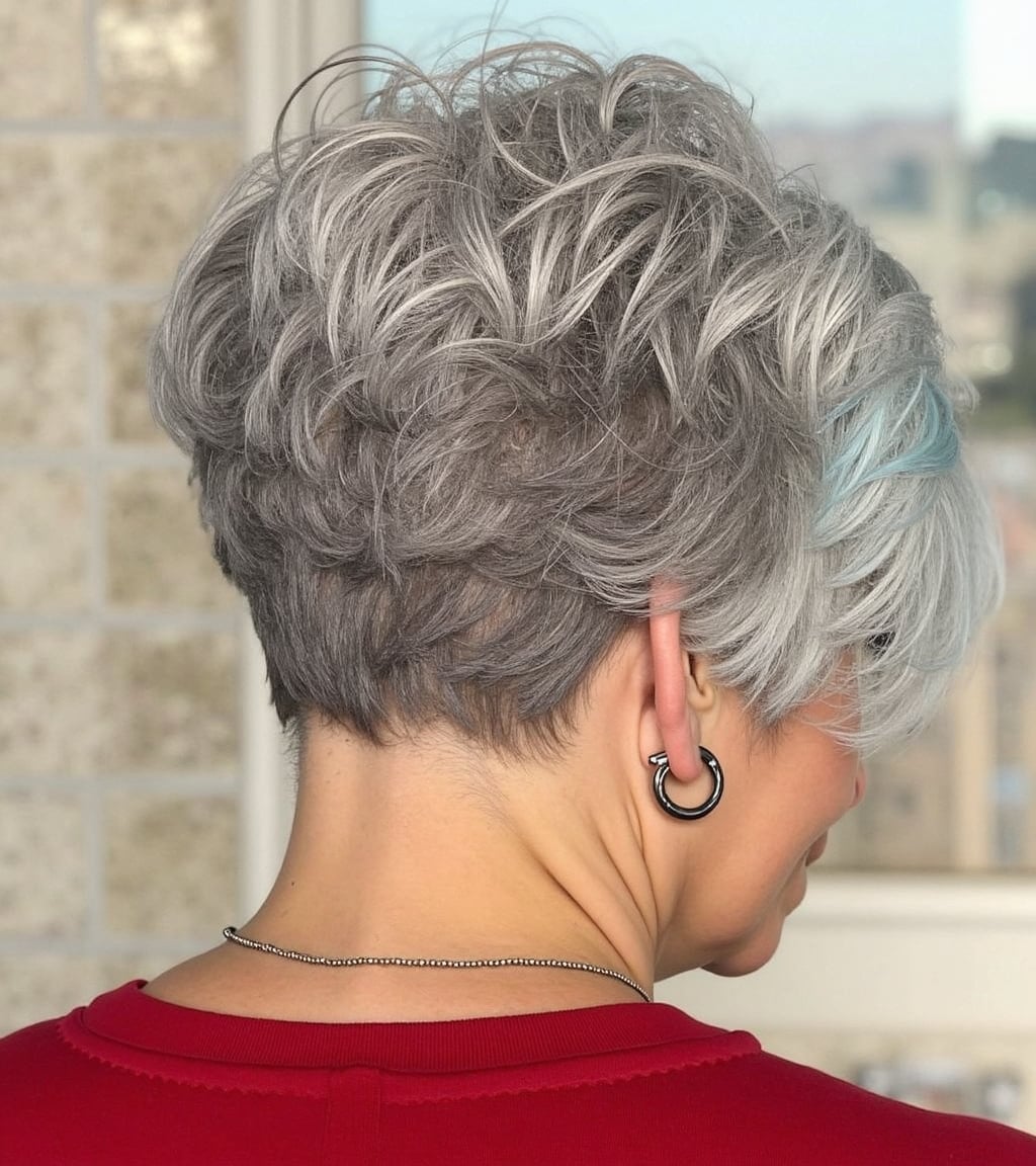 Salt and Pepper Pixie With Blue Streaks Salt and Pepper Pixie With Blue Streaks — Gray Pixie