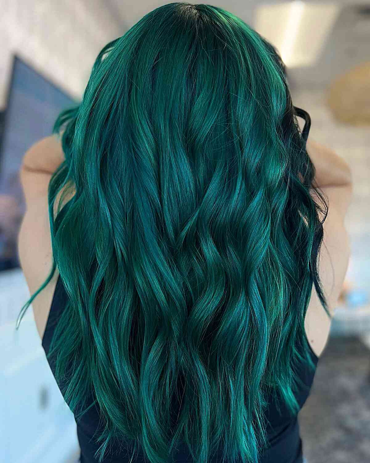 Mid-Back Deep Emerald Green Waves — Green Hair