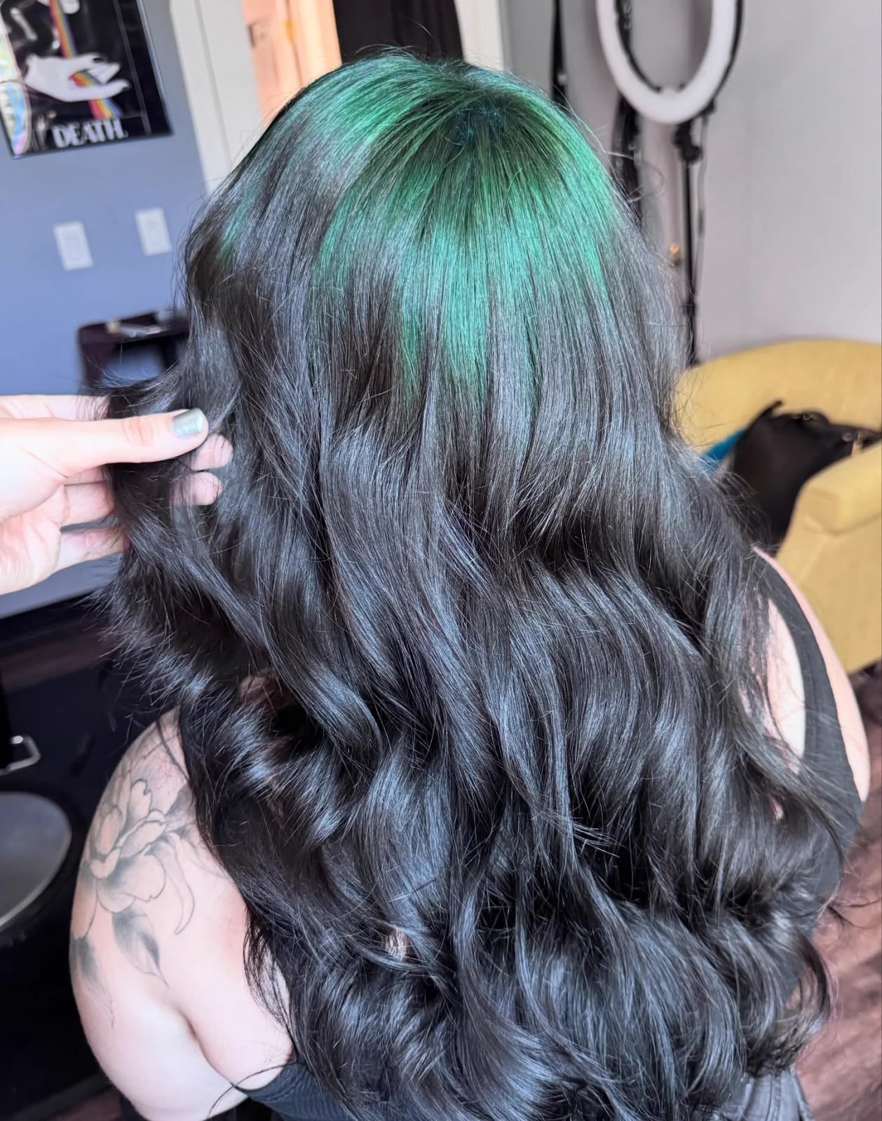 Collarbone Dark Base With Green Highlights — Green Hair