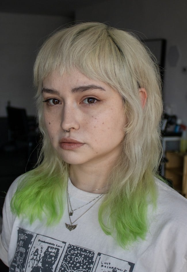 Shoulder Shag With Neon Green Ends — Green Hair