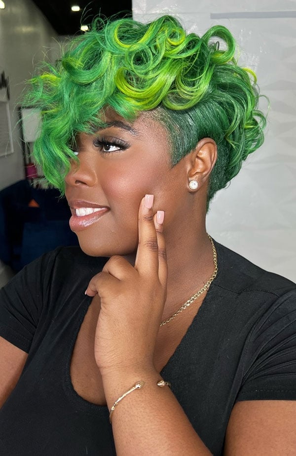 Short Pixie With Neon Green Streaks — Green Hair