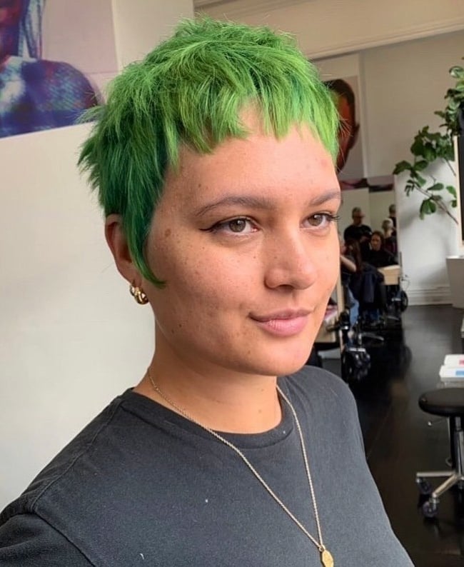 Short Pixie With Choppy Texture — Green Hair