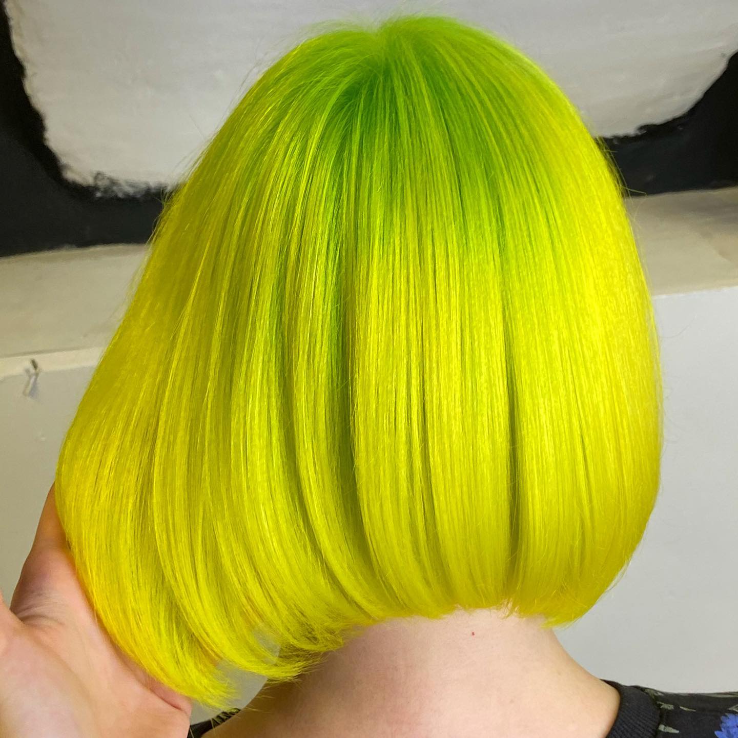 Chin Length Bob With Blunt Bangs — Green Hair