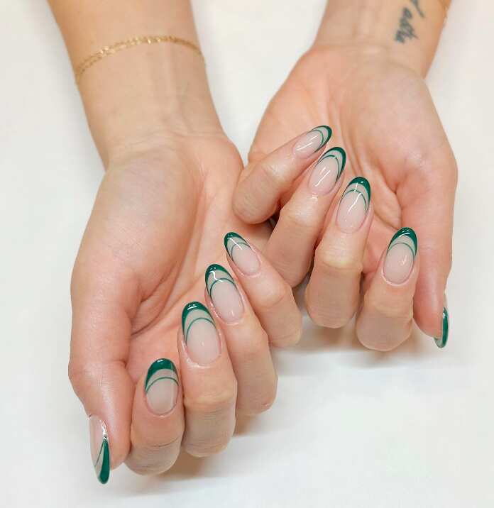 Long Almond Minimalist Green French Long Almond Minimalist Green French — Green Nails
