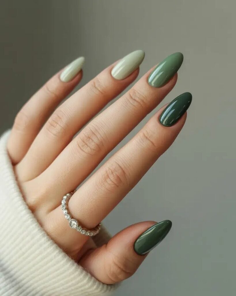 Medium Almond Gradient Green Nails Medium Almond Gradient Green Nails