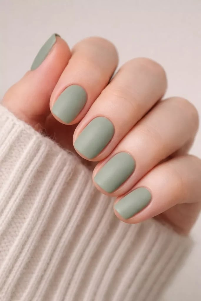 Short Square Matte Sage Green Short Square Matte Sage Green — Green Nails