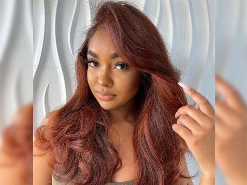 Collarbone Straight Medium Brown With Red Undertones — Hair Color for Black Women