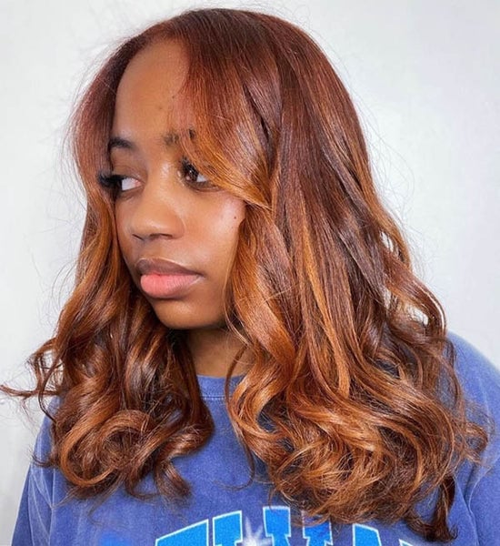 Shoulder Layered Copper Brown With Highlights — Hair Color for Black Women