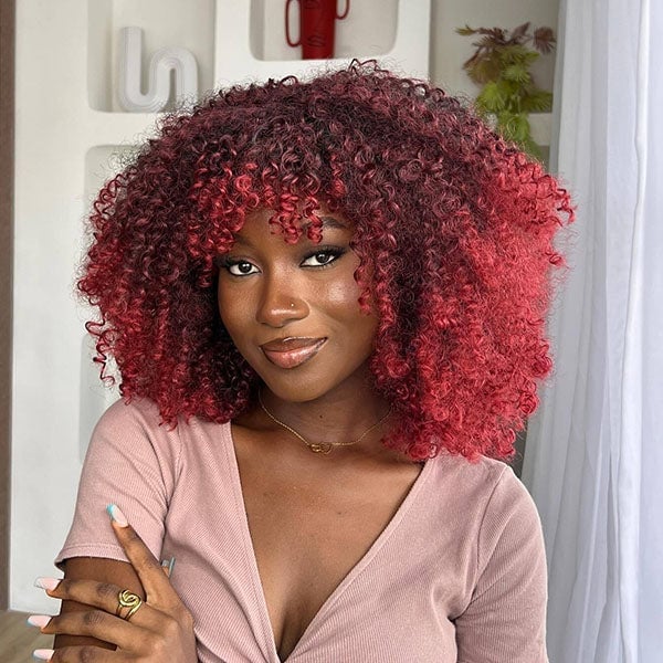 Shoulder Layered Dark Base With Red Highlights — Hair Color for Black Women